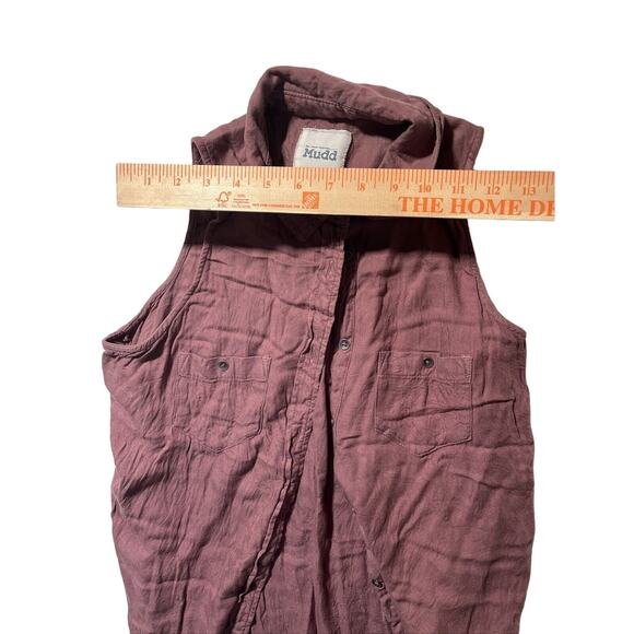 Mudd Embroidered Sleeveless Top Button Down Shirt Casual Mauve Size M - Picture 5 of 7